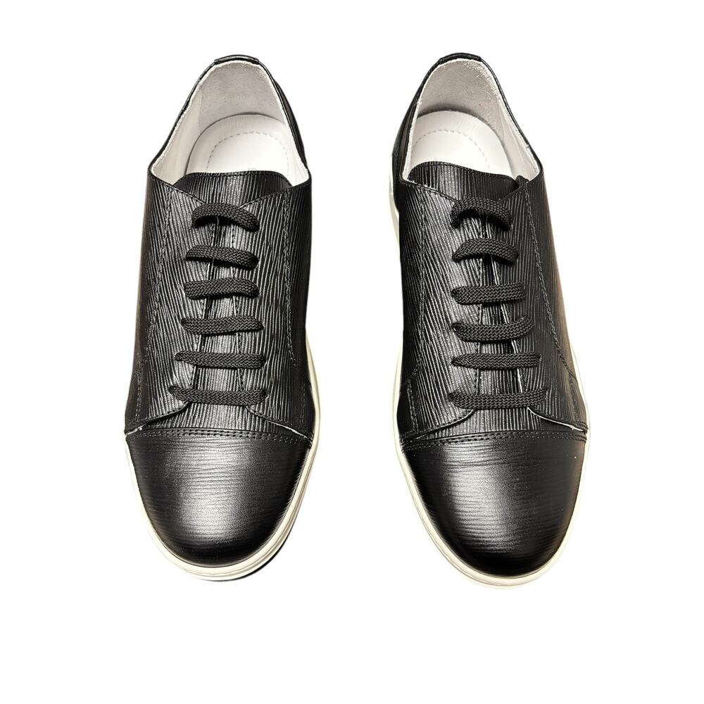Bugatchi Men’s Nero Paris Sneakers 9.5 Black Lace Up Printed Suede Made in Italy